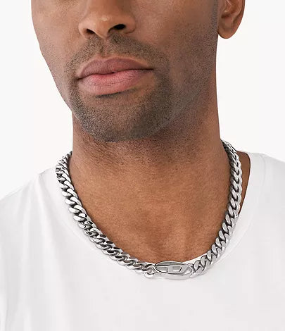 DX1433040 Diesel Oval D Logo Stainless Steel Choker Necklace For Men