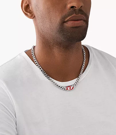 DX1446040-Diesel Red Lacquer and Stainless Steel Unisex Chain Necklace - Shop Authentic necklaces(s) from Maybrands - for as low as ₦170000! 