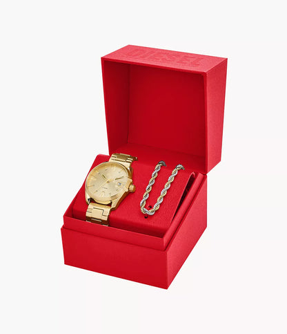 Diesel DZ2163SET MS9 Gold Stainless Steel 3 Hand Men's Watch & 2 tone Chain - Shop Authentic Watches(s) from Maybrands - for as low as ₦176625! 