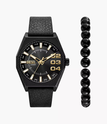 Diesel Scraper Three-Hand Black Leather Watch and Bracelet Set DZ2210SET - Shop Authentic Watches(s) from Maybrands - for as low as ₦456000! 