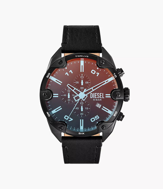 Diesel Spiked Chronograph Black Leather Watch DZ4667 - Shop Authentic Watches(s) from Maybrands - for as low as ₦570500! 