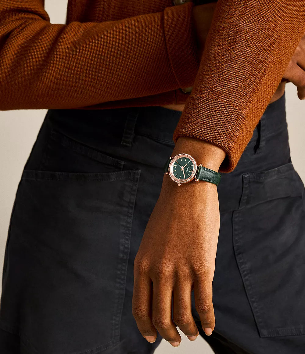 Carlie Three-Hand Green LiteHide™ Leather Watch ES5370 - Shop Authentic (s) from Maybrands - for as low as ₦242000! 