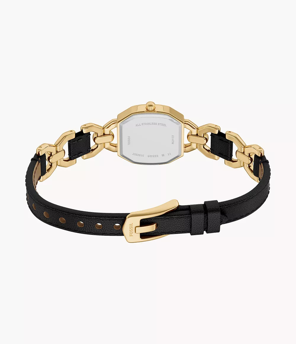 Harlow 22mm Three-Hand Black Leather and Gold-Tone Stainless Steel Watch ES5496 - Shop Authentic FOSWOMWAT(s) from Maybrands - for as low as ₦330000! 