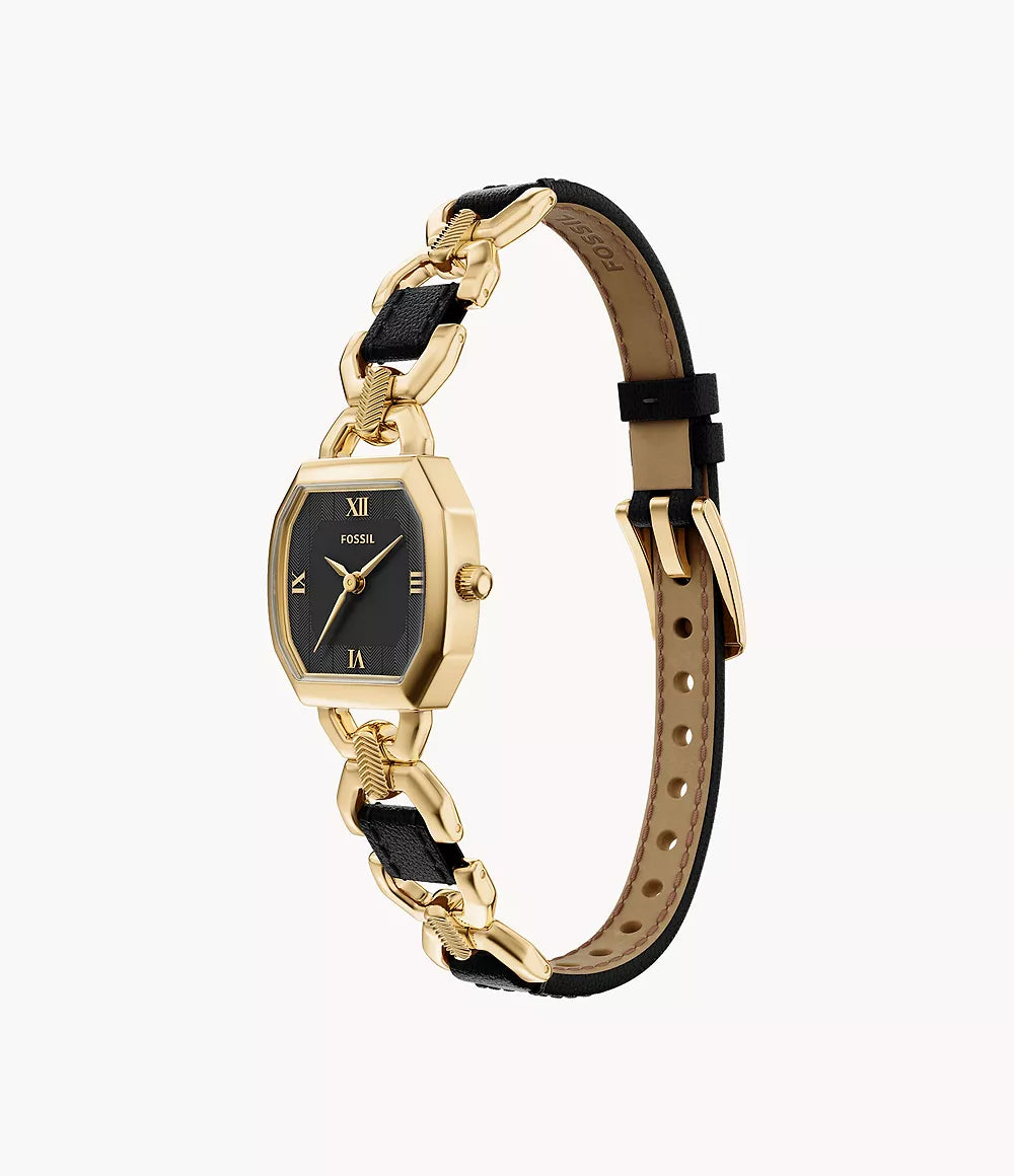 Harlow 22mm Three-Hand Black Leather and Gold-Tone Stainless Steel Watch ES5496 - Shop Authentic FOSWOMWAT(s) from Maybrands - for as low as ₦330000! 