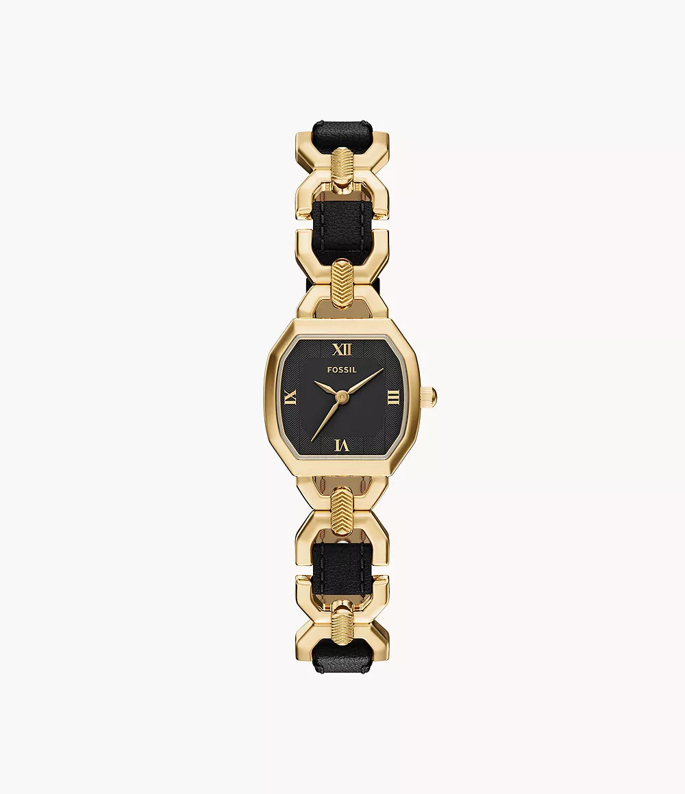 Harlow 22mm Three-Hand Black Leather and Gold-Tone Stainless Steel Watch ES5496 - Shop Authentic FOSWOMWAT(s) from Maybrands - for as low as ₦330000! 