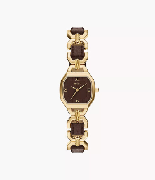 Harlow 22mm Three-Hand Brown Leather and Gold-Tone Stainless Steel Watch ES5497 - Shop Authentic FOSWOMWAT(s) from Maybrands - for as low as ₦330000! 