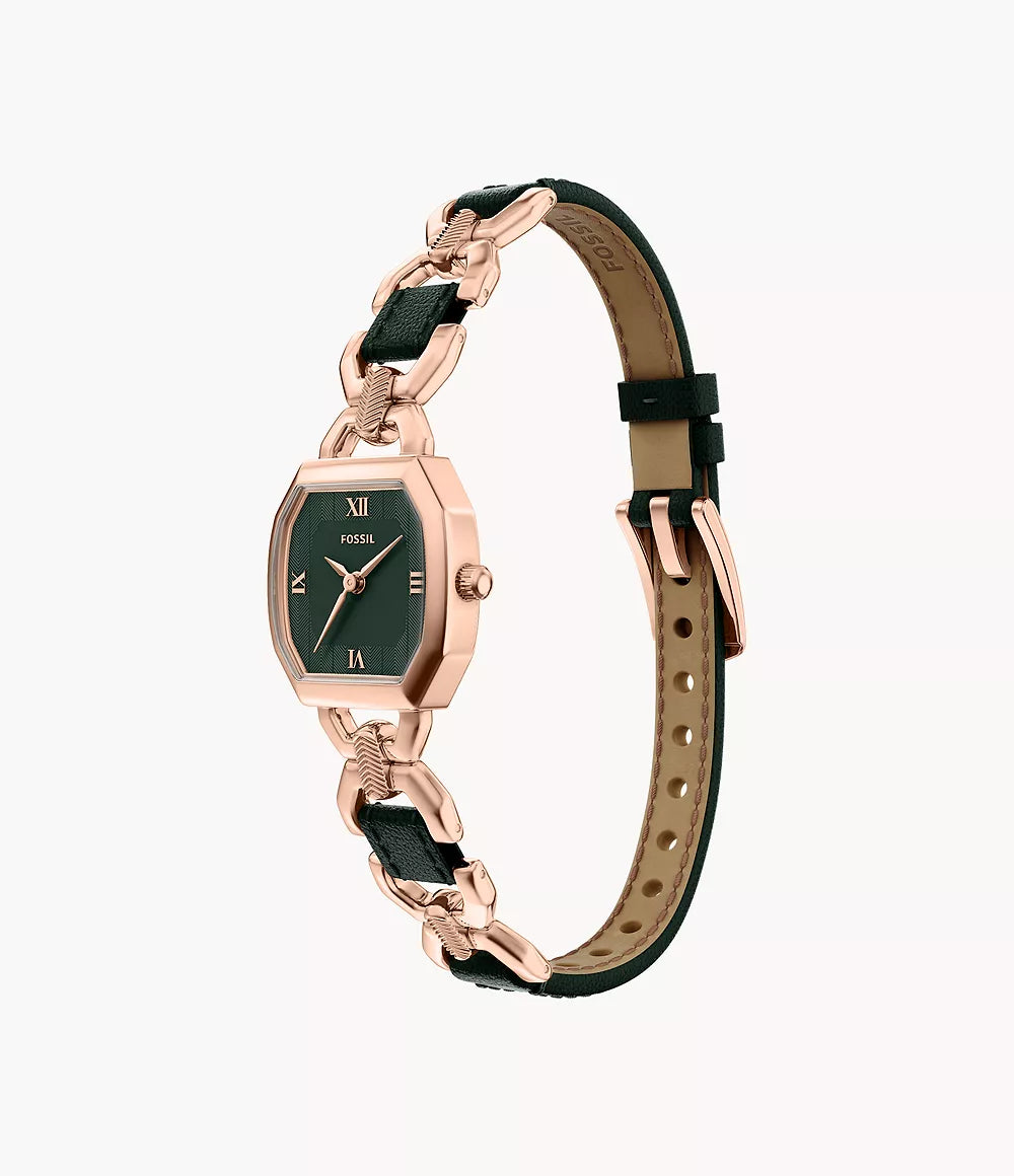 Harlow 22mm Three-Hand Green Leather and Rose Gold-Tone Stainless Steel Watch ES5498 - Shop Authentic FOSWOMWAT(s) from Maybrands - for as low as ₦330000! 
