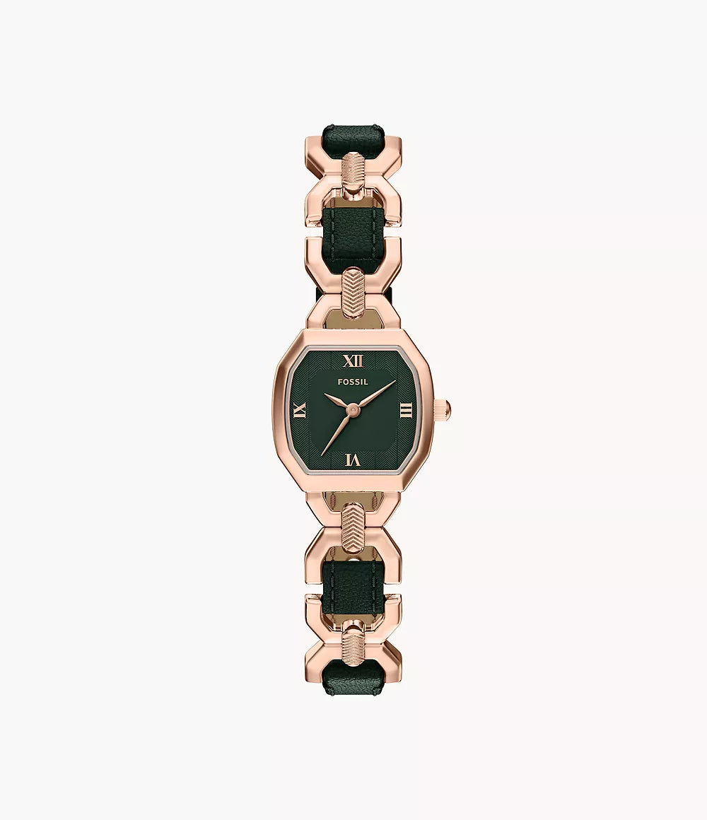 Harlow 22mm Three-Hand Green Leather and Rose Gold-Tone Stainless Steel Watch ES5498 - Shop Authentic FOSWOMWAT(s) from Maybrands - for as low as ₦330000! 