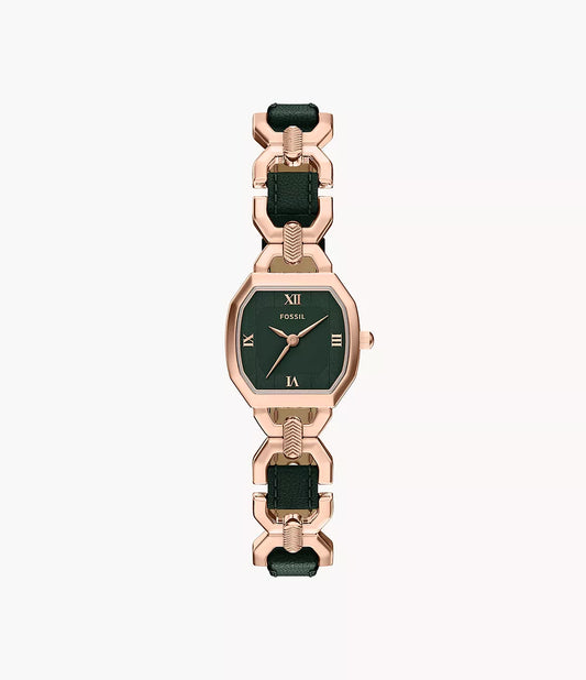 Harlow 22mm Three-Hand Green Leather and Rose Gold-Tone Stainless Steel Watch ES5498 - Shop Authentic FOSWOMWAT(s) from Maybrands - for as low as ₦330000! 