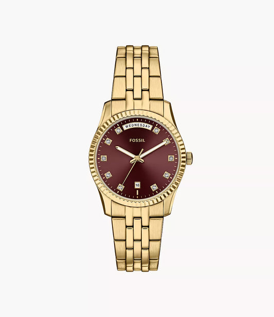 Scarlette 34mm Three-Hand Day-Date Gold-Tone Stainless Steel Watch ES5514 - Shop Authentic FOSWOMWAT(s) from Maybrands - for as low as ₦388500! 