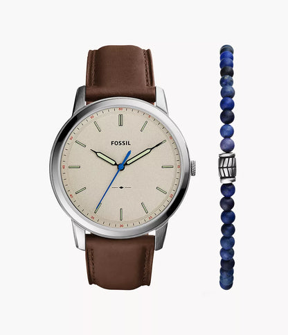 Fossil Minimalist Three-Hand Brown LiteHide™ Leather Watch and Bracelet Set FS5966 - Shop Authentic Watches(s) from Maybrands - for as low as ₦115875! 