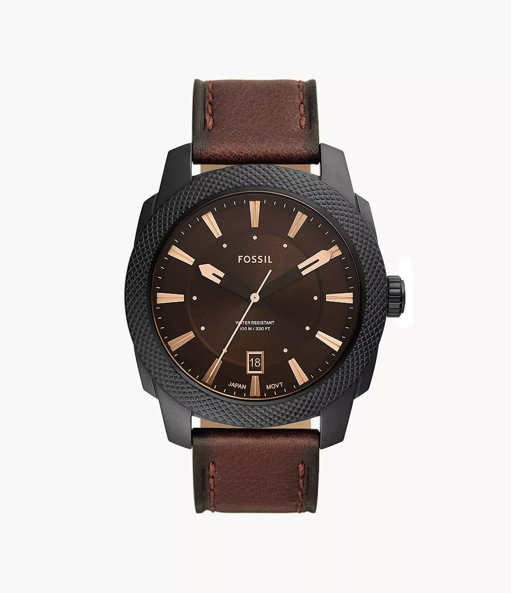FS5972 - Fossil Machine Three-Hand Date Dark Brown LiteHide™ Leather Watch - Shop Authentic watches(s) from Maybrands - for as low as ₦234000! 