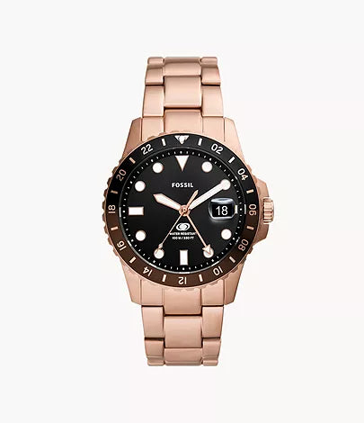 FS6027-Fossil Blue GMT Rose Gold-Tone Stainless Steel Watch for