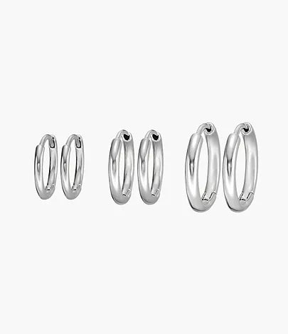 JA7139040-Fossil Stevie All Stacked Up Silver-Tone Brass Hoop Earrings Set for Women - Shop Authentic earrings(s) from Maybrands - for as low as ₦54000! 