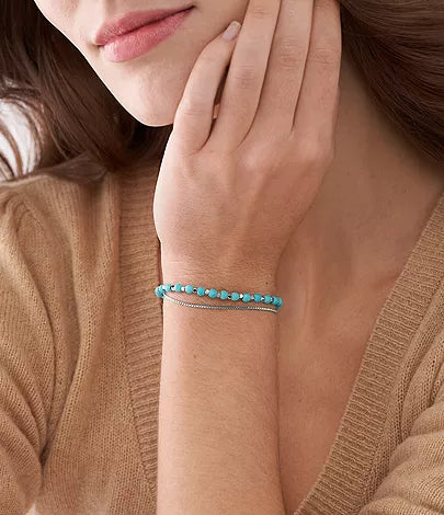 JF04445040 - Fossil All Stacked Up Reconstituted Turquoise Chain Beaded Bracelet For Women - Shop Authentic bracelet(s) from Maybrands - for as low as ₦68000! 