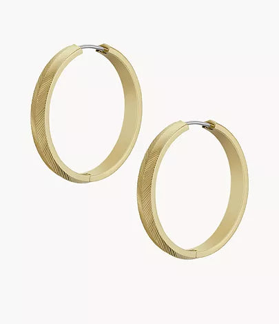 JF04538710-Fossil Harlow Linear Texture Gold-Tone Stainless Steel Hoop Earrings for Women - Shop Authentic earrings(s) from Maybrands - for as low as ₦154500! 