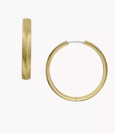 JF04538710-Fossil Harlow Linear Texture Gold-Tone Stainless Steel Hoop Earrings for Women - Shop Authentic earrings(s) from Maybrands - for as low as ₦154500! 