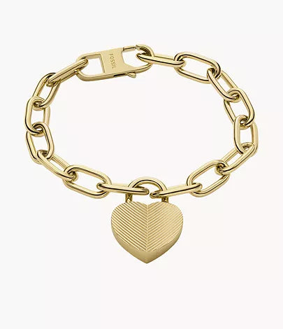 JF04658710 - Fossil Harlow Linear Texture Heart Gold-Tone Stainless Steel Station Bracelet For Women - Shop Authentic bracelet(s) from Maybrands - for as low as ₦117500! 