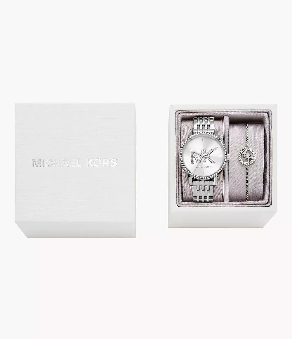MK1055SET - Michael Kors Three-Hand Stainless Steel Watch and Slider Bracelet Set - Shop Authentic watches(s) from Maybrands - for as low as ₦437000! 
