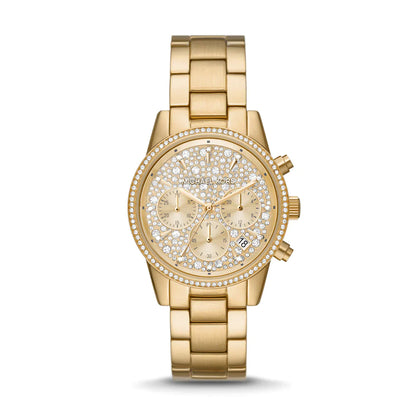 MK7310 - Michael Kors Ritz Chronograph Gold-Tone Stainless Steel Watch - Shop Authentic watch(s) from Maybrands - for as low as ₦349000! 