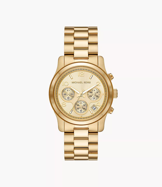 MK7323 - Michael Kors Runway Chronograph Gold-Tone Stainless Steel Watch - Shop Authentic watch(s) from Maybrands - for as low as ₦593000! 