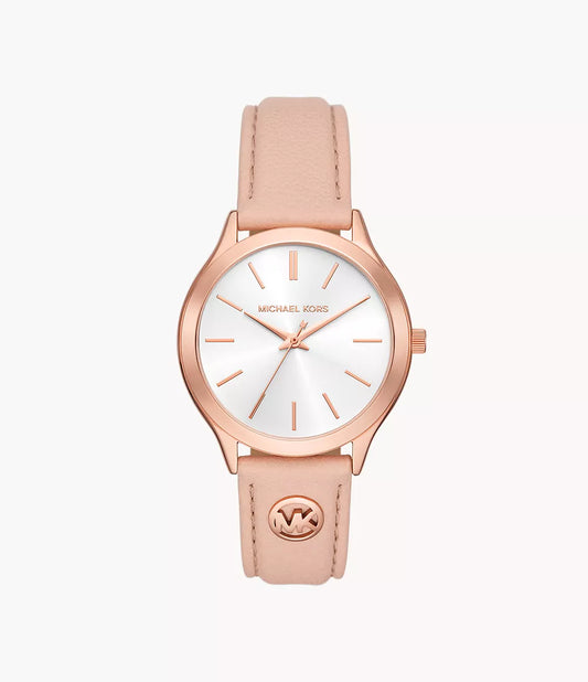 MK7467 Michael Kors Slim Runway Three-Hand Blush Leather Watch - Shop Authentic Watches(s) from Maybrands - for as low as ₦593000! 