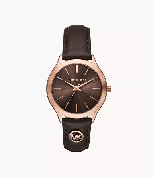 Michael Kors Slim Runway Three-Hand Chocolate Leather Watch MK7489 - Shop Authentic Watches(s) from Maybrands - for as low as ₦322500! 