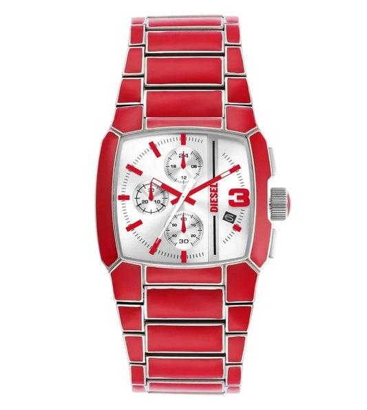 DZ4637-Diesel Cliffhanger Chronograph, Red Enamel and Stainless Steel Watch for Men - Shop Authentic watches(s) from Maybrands - for as low as ₦386500! 