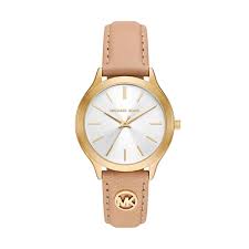 Michael Kors Slim Runway White Dial Nude Leather Strap Ladies Watch MK7533 MK7533