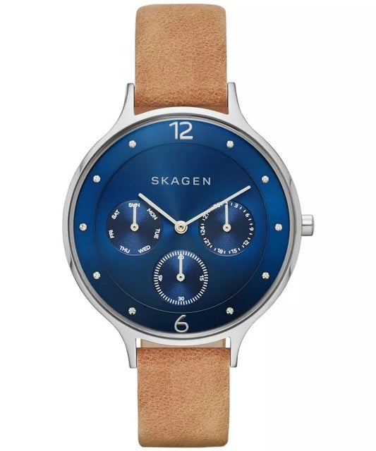 SKW2310 - Skagen Anita Multi-Function Blue Dial Tan Leather Ladies Watch - Shop Authentic watches(s) from Maybrands - for as low as ₦50000! 